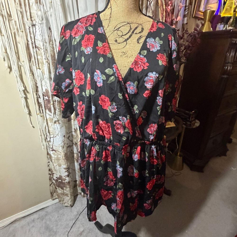 Torrid Black Floral Wrap Top